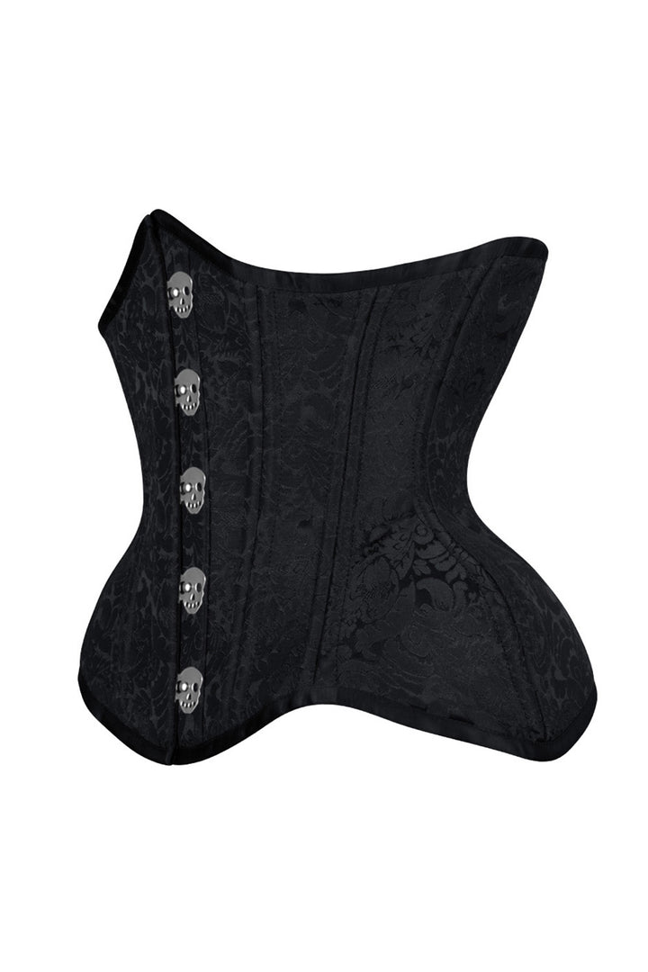 IVY skull busk underbust waist training corset in black brocade - side