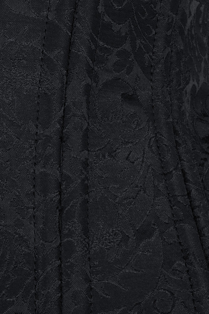 IVY skull busk underbust waist training corset in black brocade - skull busk close-up