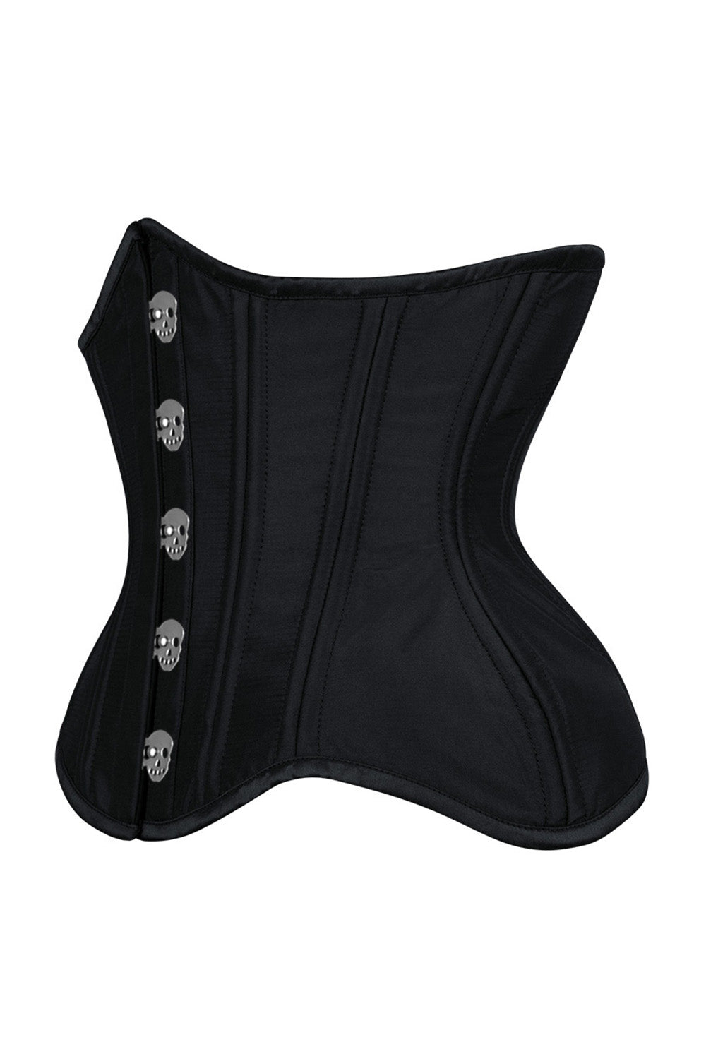 IVY skull busk underbust waist training corset in black taffeta - side