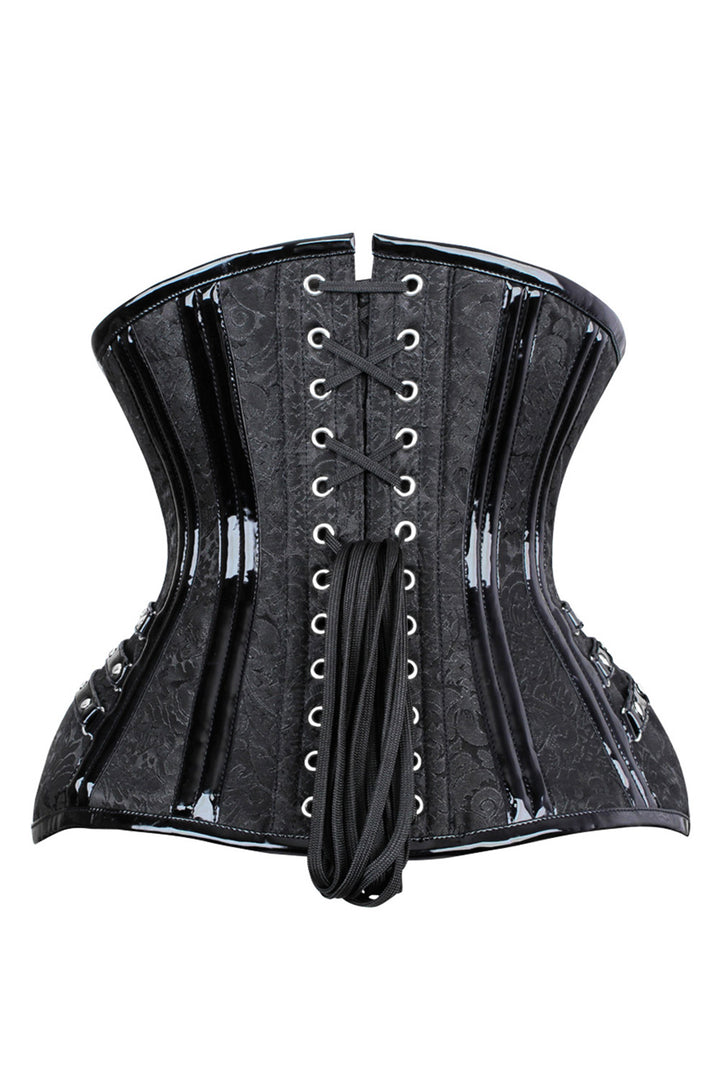 IVY Curvy Underbust Waist-Training Corset in Black Brocade - back view