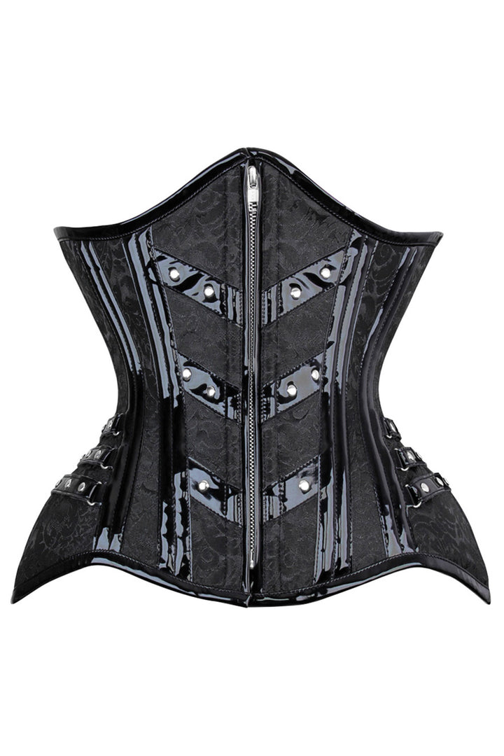 IVY Curvy Underbust Waist-Training Corset in Black Brocade - front view