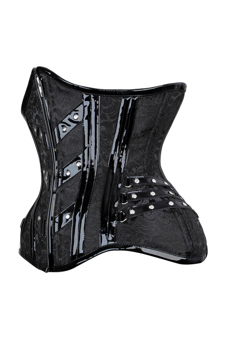 IVY Curvy Underbust Waist-Training Corset in Black Brocade - side view