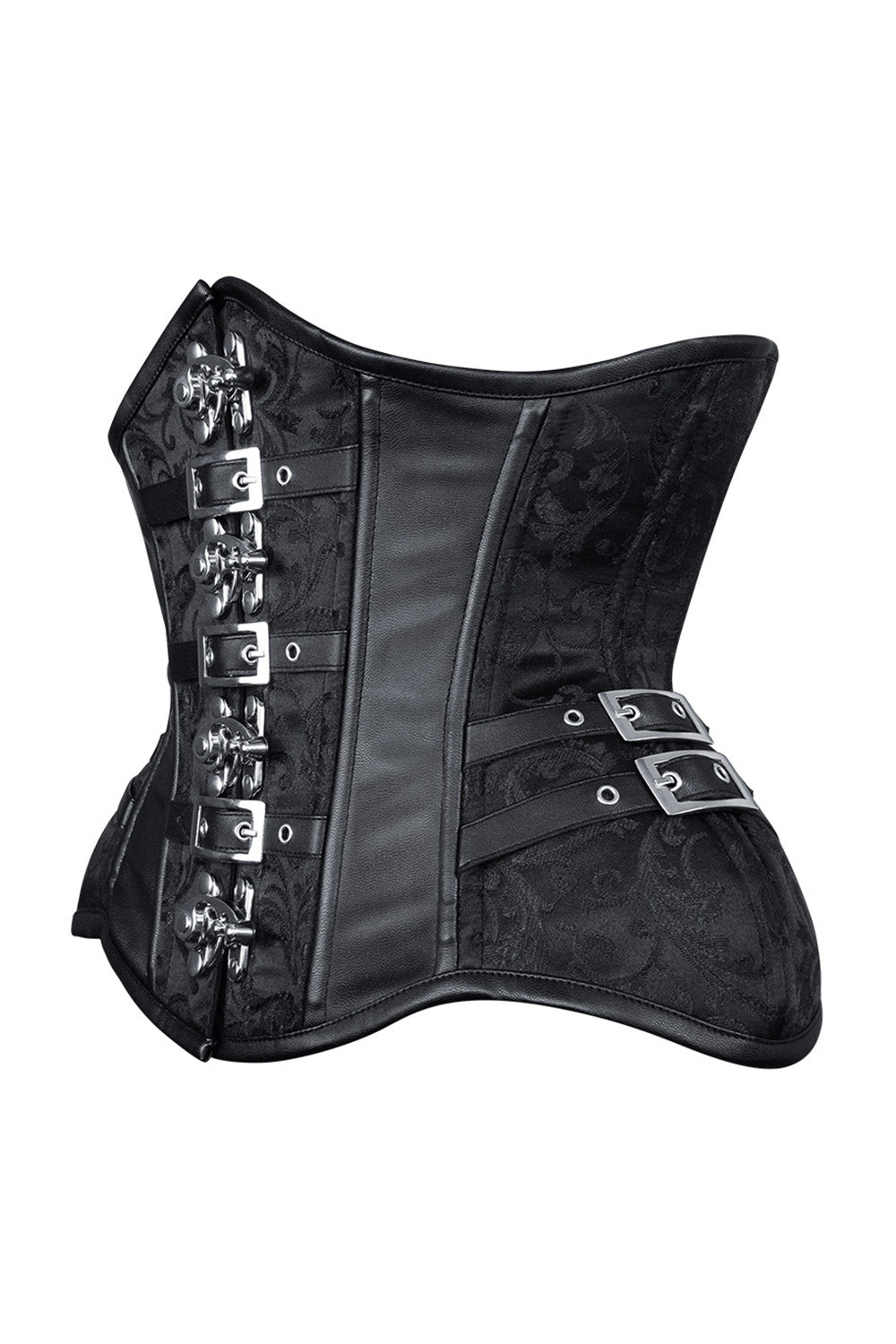 IVY Curvy Underbust Waist-Training Corset in Black Brocade - side view