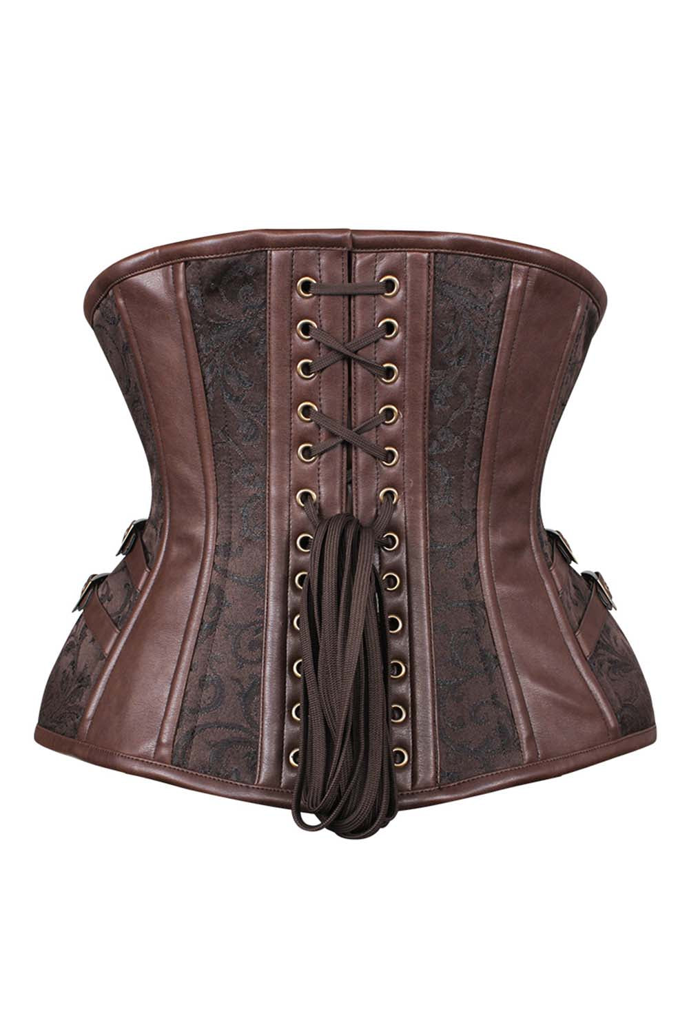 IVY Curvy Underbust Waist-Training Corset in Brown Brocade - back view