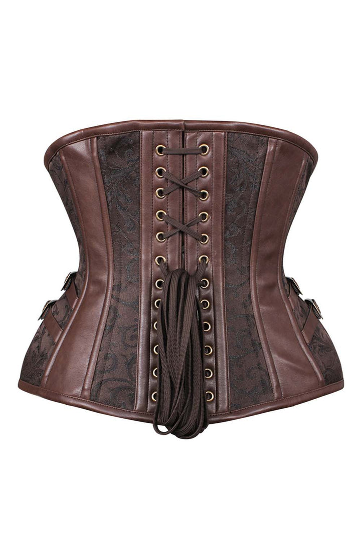 IVY Curvy Underbust Waist-Training Corset in Brown Brocade - back view
