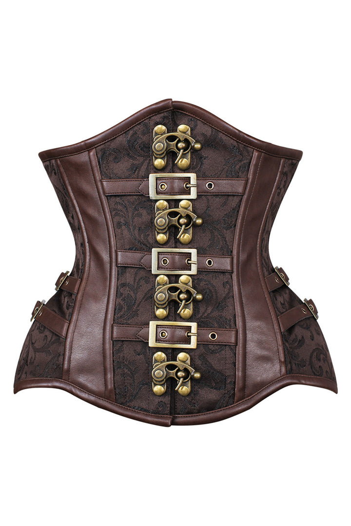 IVY Curvy Underbust Waist-Training Corset in Brown Brocade - front view