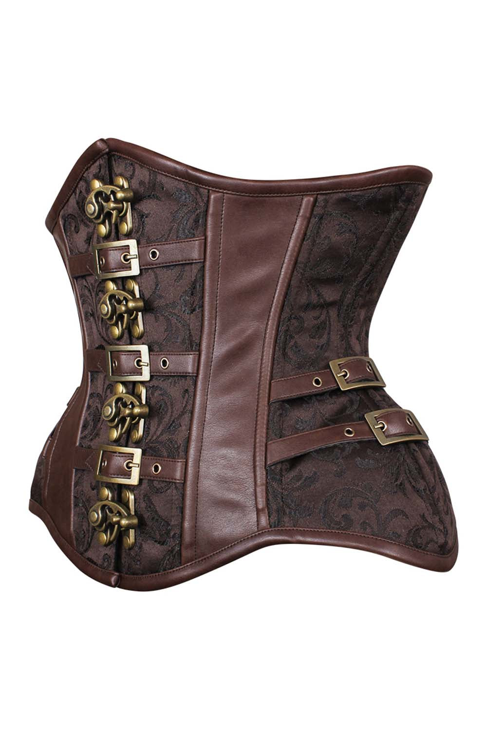 IVY Curvy Underbust Waist-Training Corset in Brown Brocade - side view