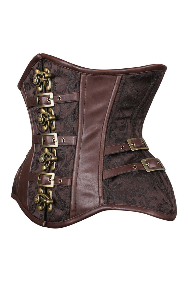IVY Curvy Underbust Waist-Training Corset in Brown Brocade - side view