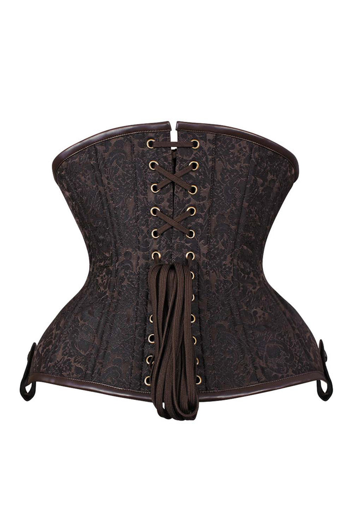 IVY Curvy Underbust Waist-Training Corset in Brown Brocade - back view