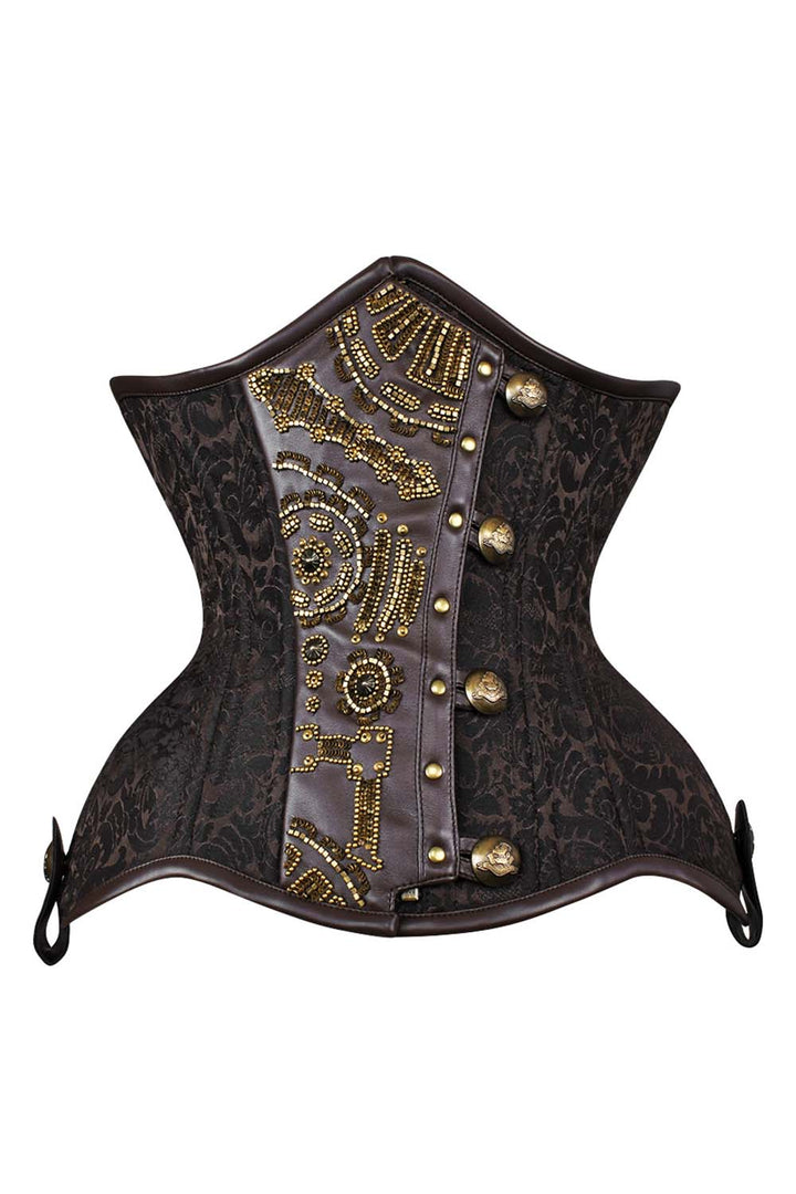 IVY Curvy Underbust Waist-Training Corset in Brown Brocade - front view