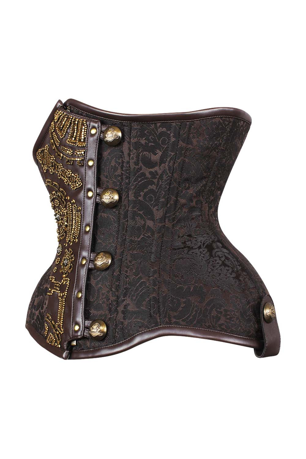 IVY Curvy Underbust Waist-Training Corset in Brown Brocade - side view