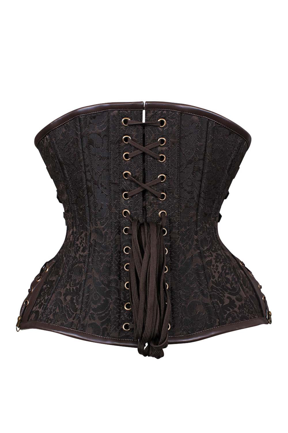 IVY Curvy Underbust Waist-Training Corset in Brown Brocade - back view