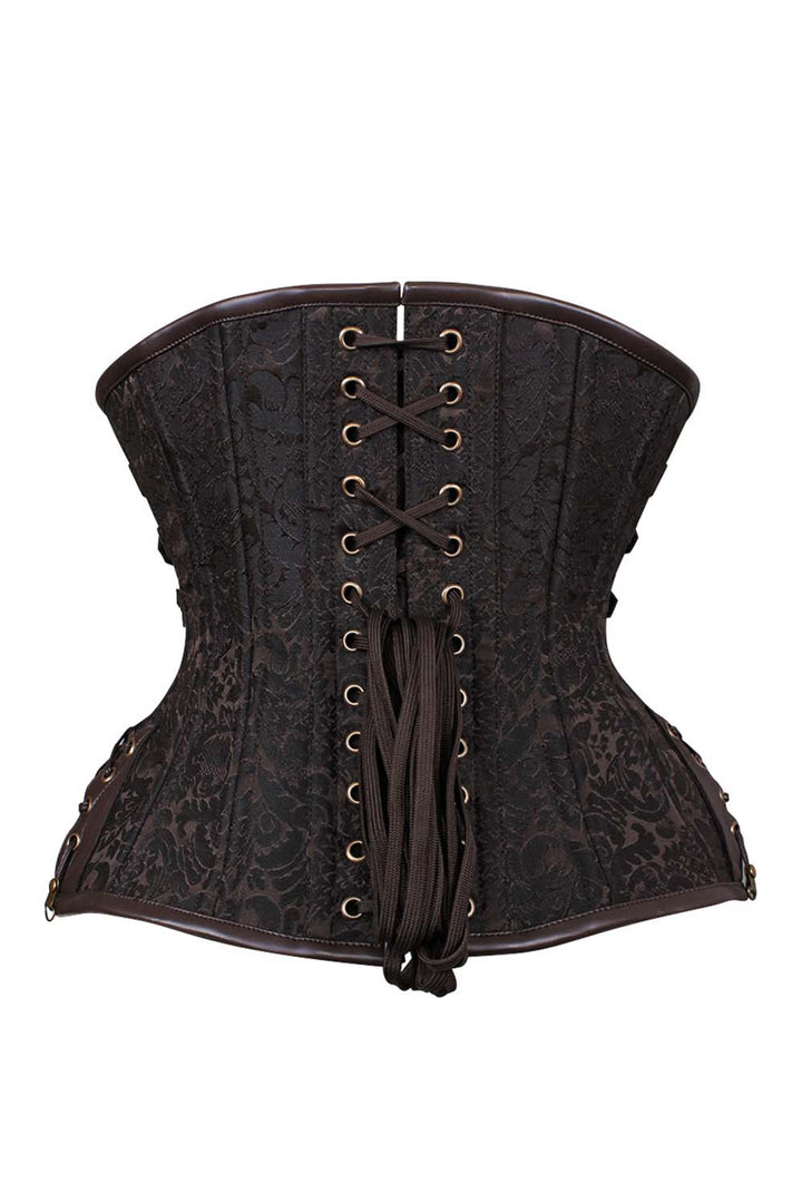 IVY Curvy Underbust Waist-Training Corset in Brown Brocade - back view