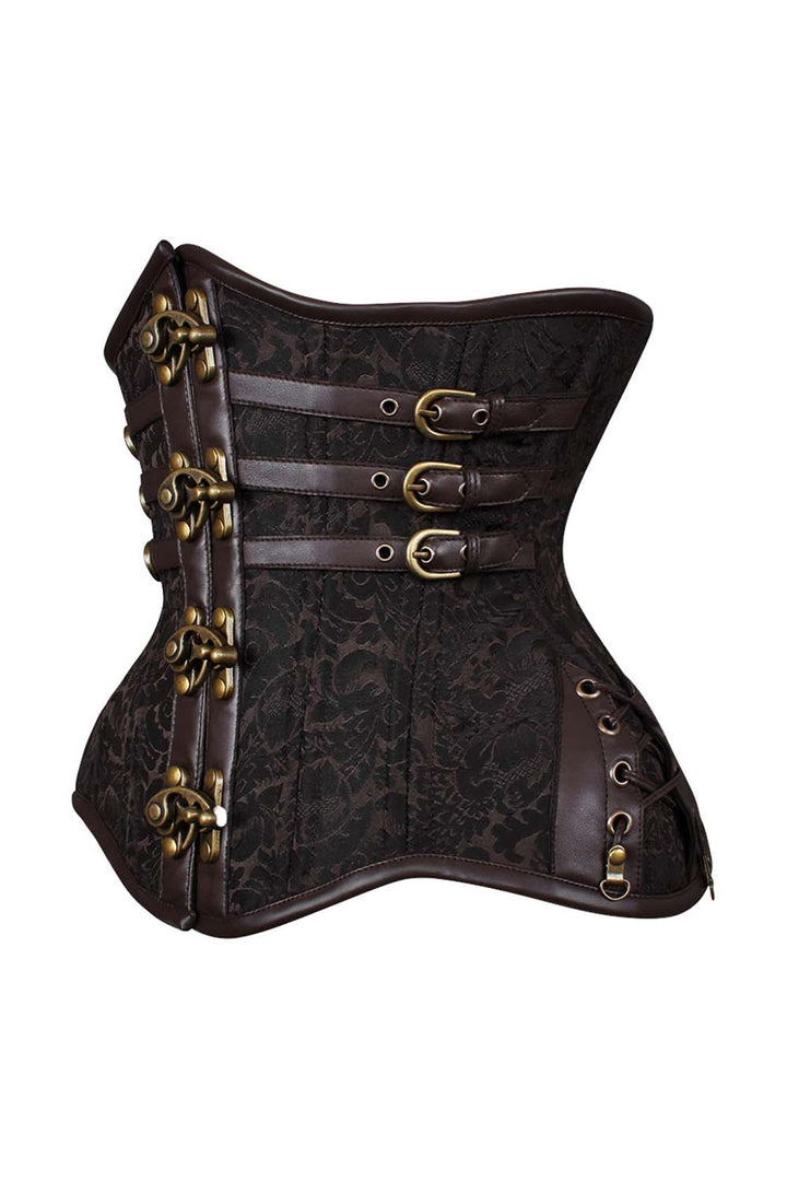 IVY Curvy Underbust Waist-Training Corset in Brown Brocade - side view