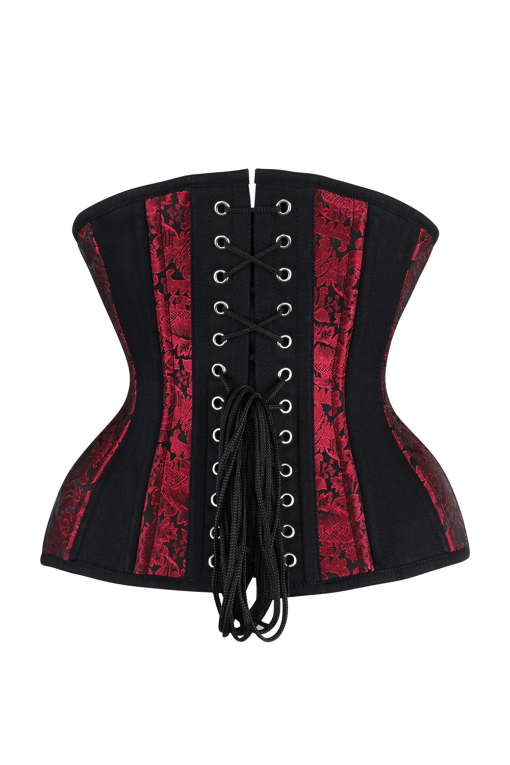 IVY Curvy Underbust Waist-Training Corset in Maroon &amp; Black Brocade - back view