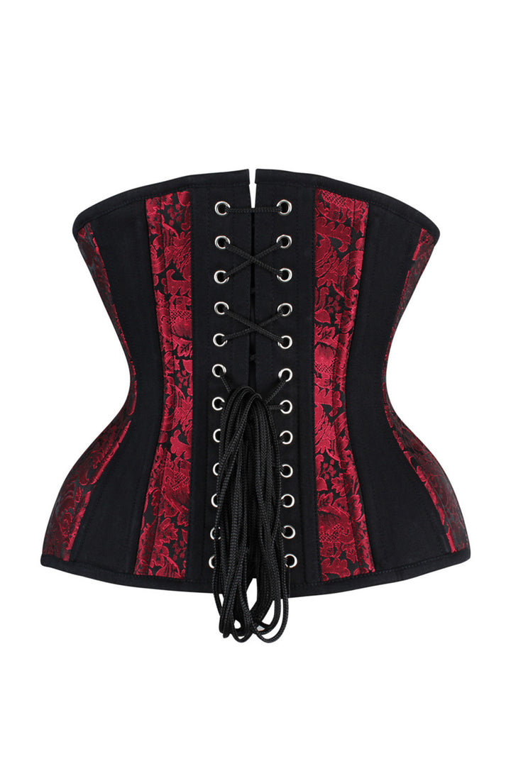 IVY Curvy Underbust Waist-Training Corset in Maroon &amp; Black Brocade - back view