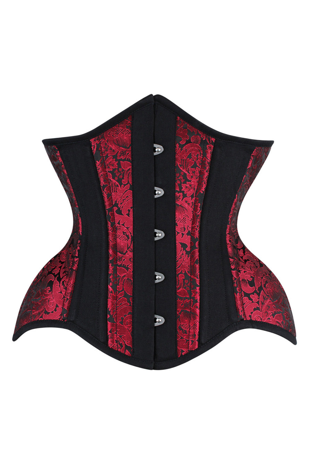 IVY Curvy Underbust Waist-Training Corset in Maroon &amp; Black Brocade - front view