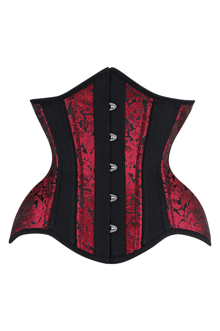 IVY Curvy Underbust Waist-Training Corset in Maroon &amp; Black Brocade - front view