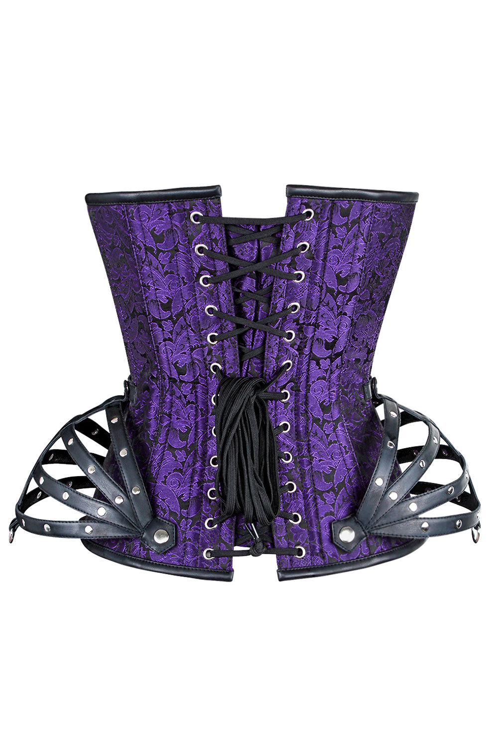 ROSALYN skull busk overbust corset in purple brocade - back