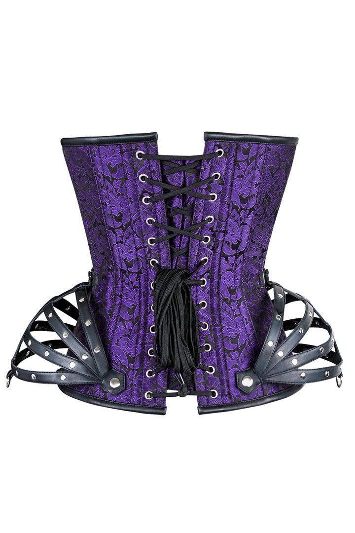 ROSALYN skull busk overbust corset in purple brocade - back