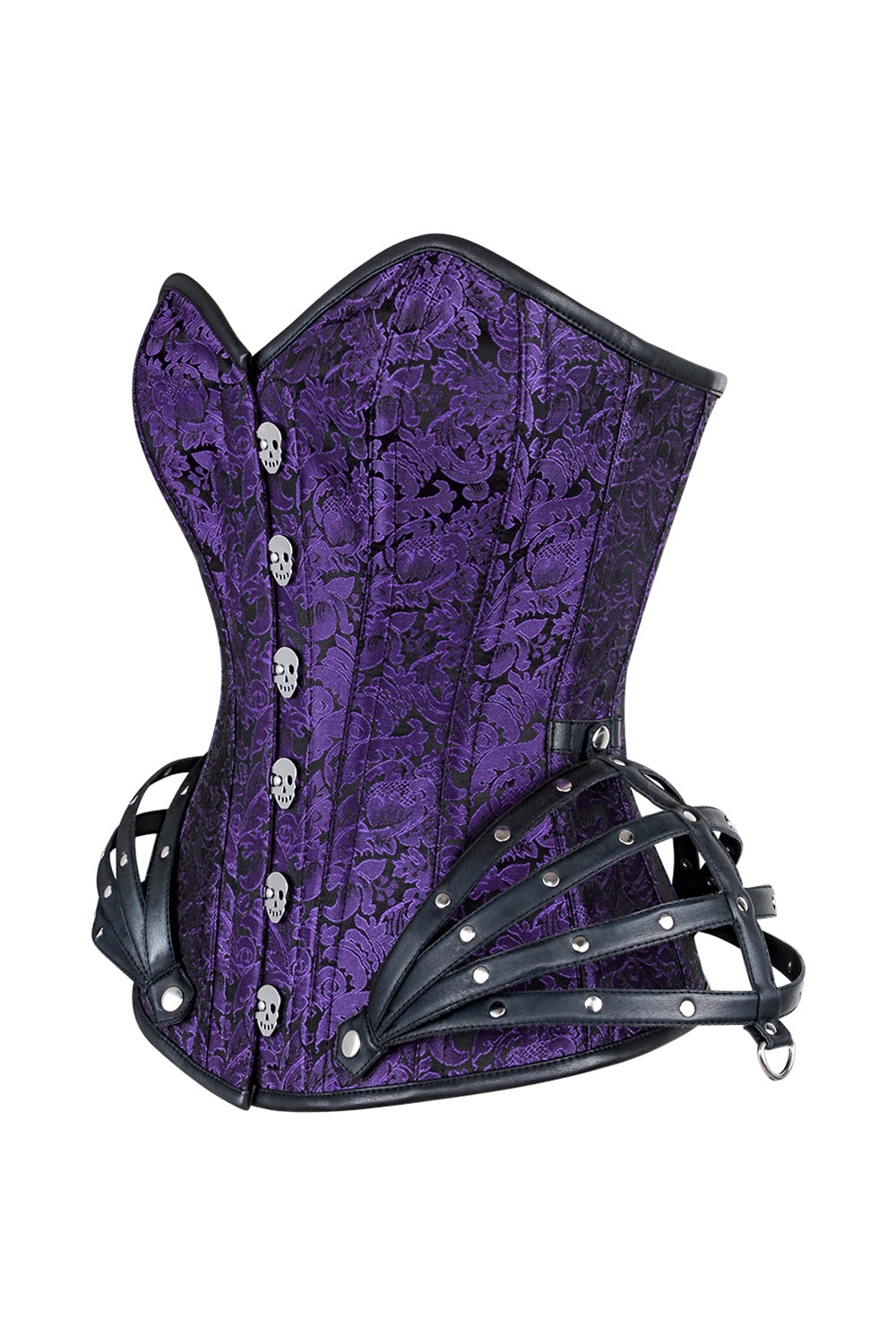 ROSALYN skull busk overbust corset in purple brocade - side