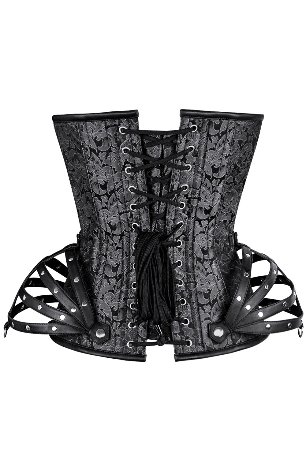 ROSALYN skull busk overbust corset in silver brocade - back