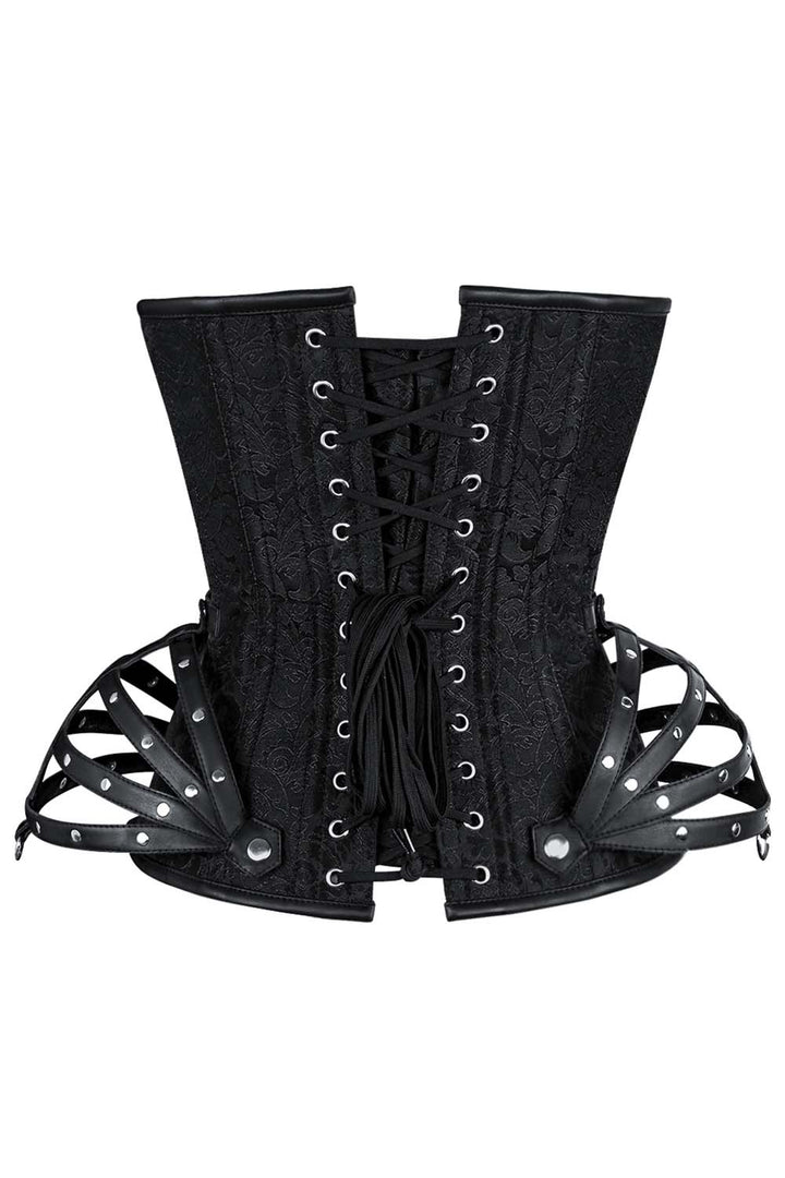 ROSALYN skull busk overbust corset in black brocade - back