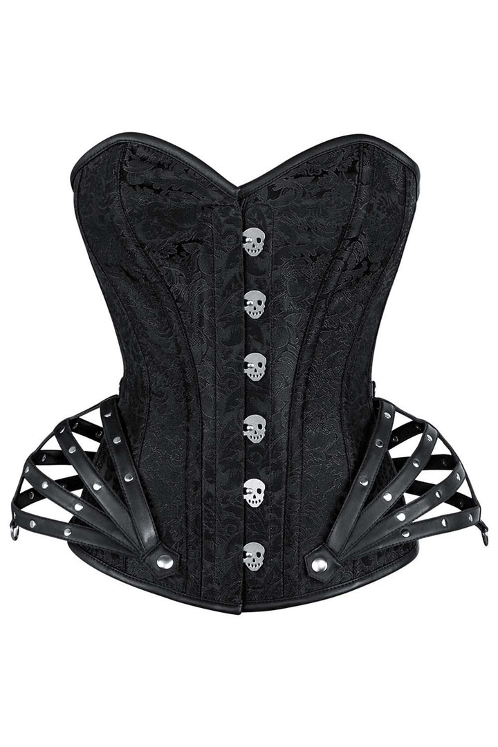 ROSALYN skull busk overbust corset in black brocade - front