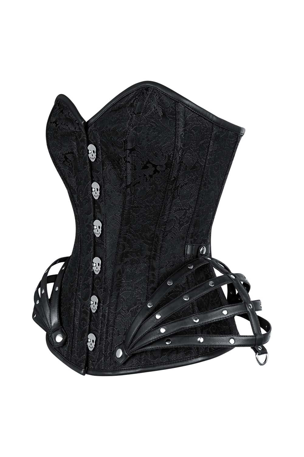 ROSALYN skull busk overbust corset in black brocade - side