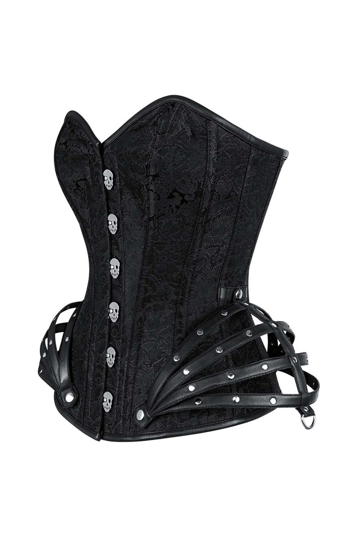 ROSALYN skull busk overbust corset in black brocade - side