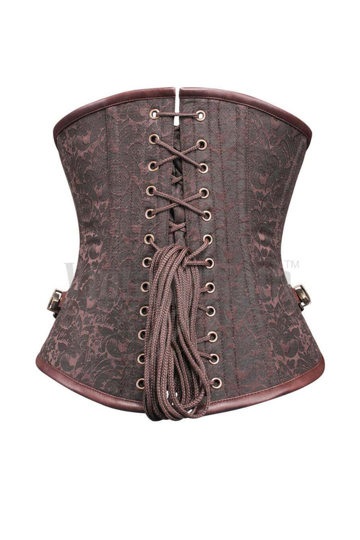 LORETTA skull busk underbust corset in brown brocade - back