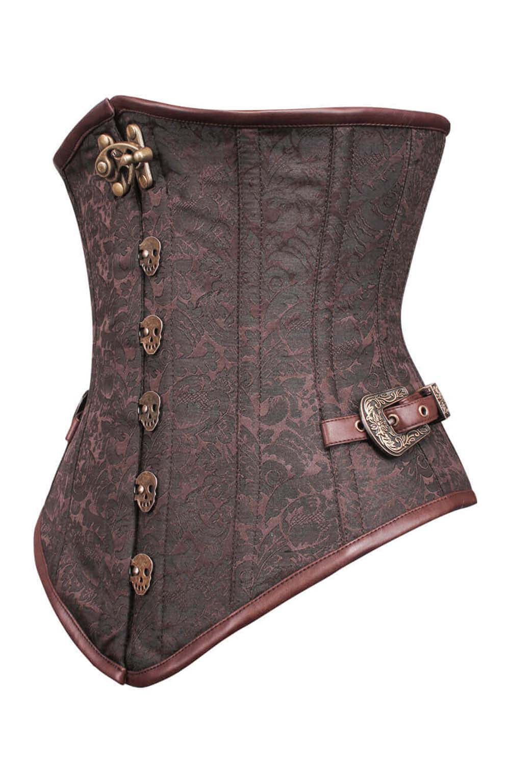 LORETTA skull busk underbust corset in brown brocade - side