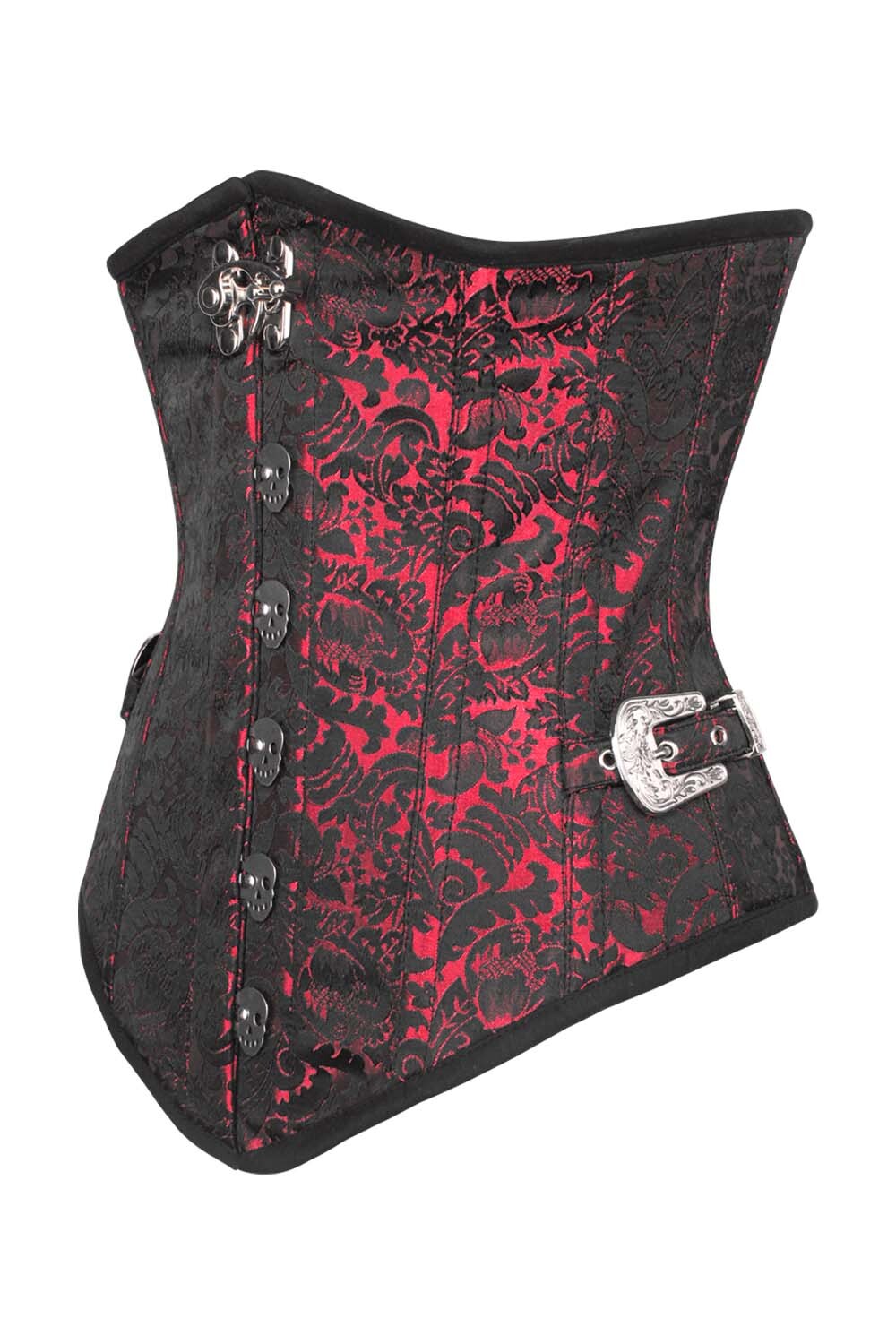LORETTA skull busk underbust corset in maroon brocade - side