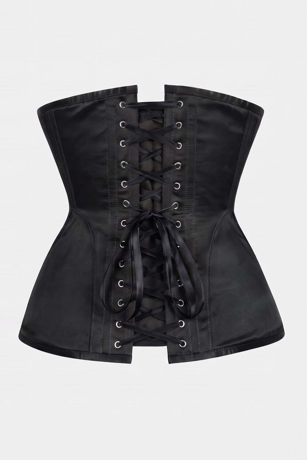 ORCHID Underbust Waist-Training Corset in Black Satin by Luxe Noir - back view