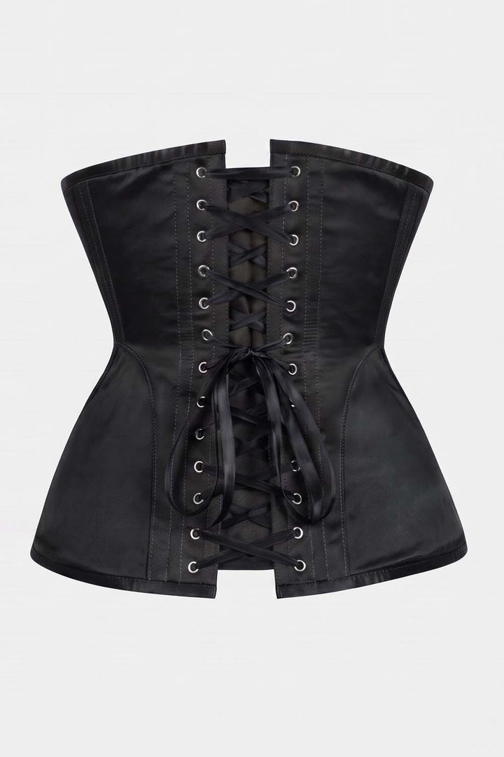 ORCHID Underbust Waist-Training Corset in Black Satin by Luxe Noir - back view