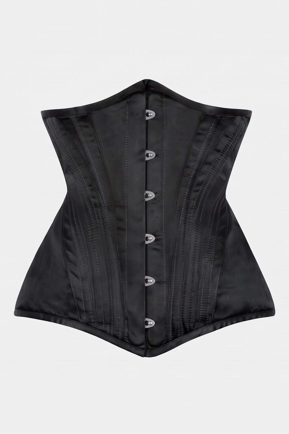 ORCHID Underbust Waist-Training Corset in Black Satin by Luxe Noir - front view