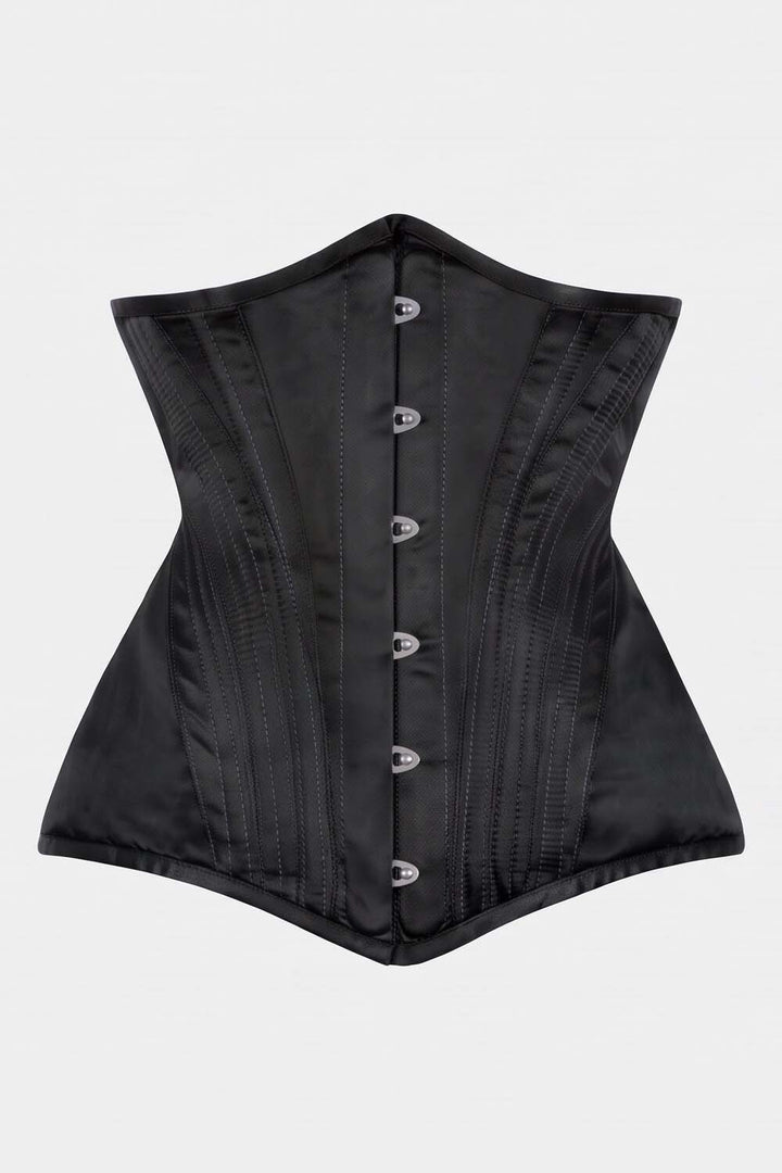 ORCHID Underbust Waist-Training Corset in Black Satin by Luxe Noir - front view