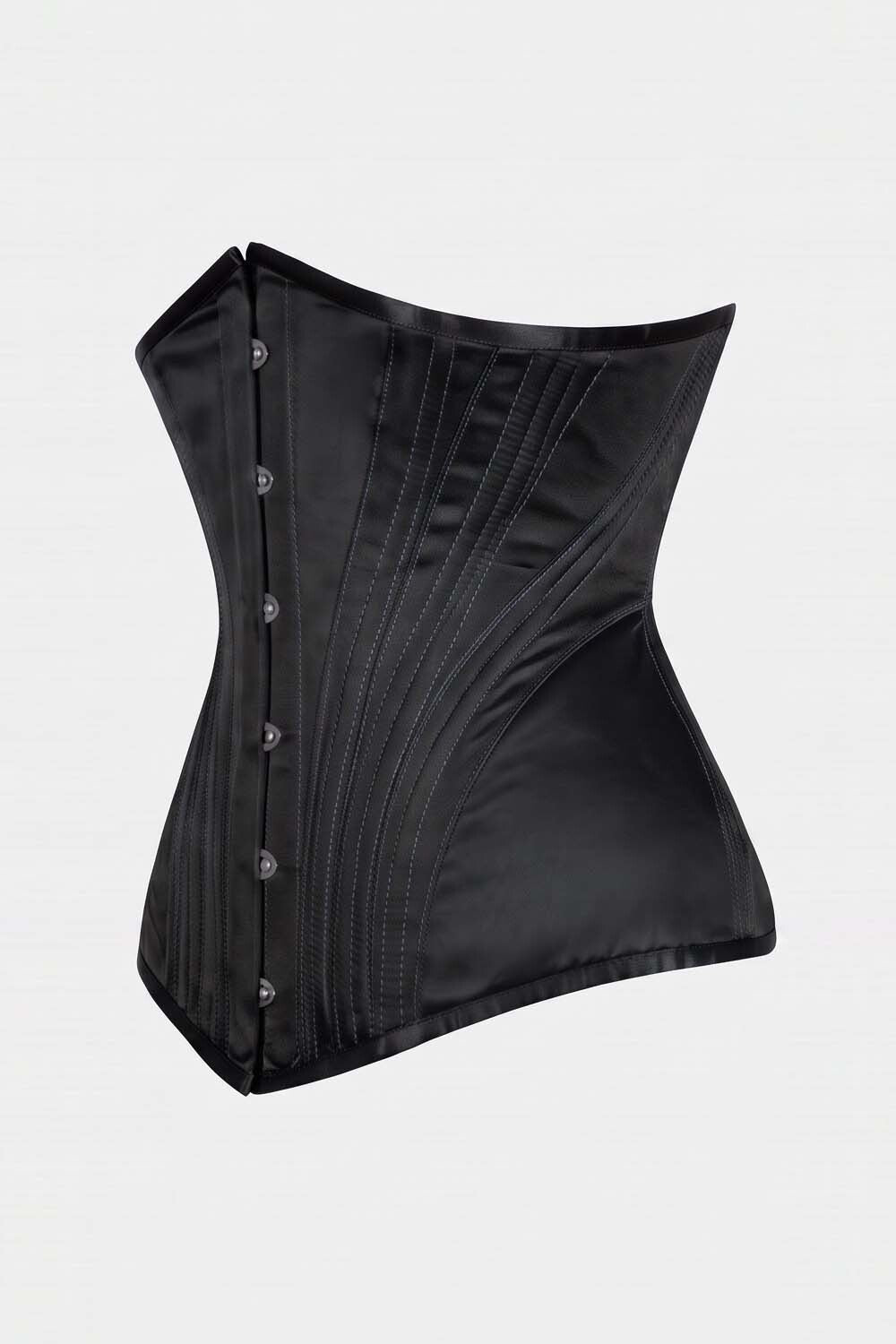 ORCHID Underbust Waist-Training Corset in Black Satin by Luxe Noir - side view