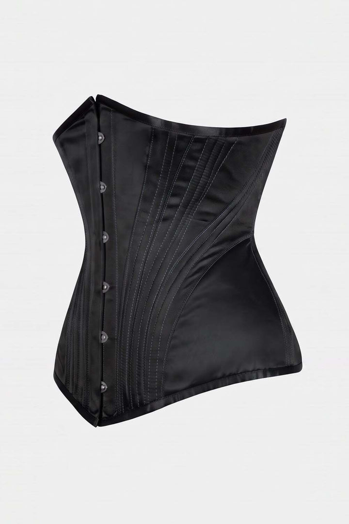 ORCHID Underbust Waist-Training Corset in Black Satin by Luxe Noir - side view