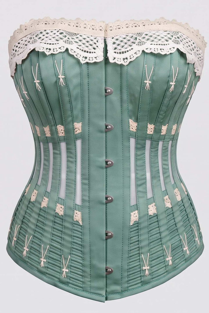 CORDELIA Victorian Overbust Corset in Petrol Navy by Luxe Noir — front view