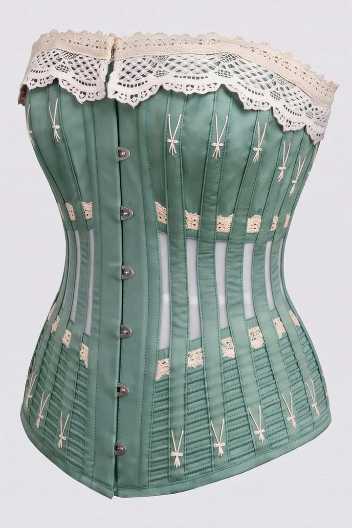 CORDELIA Victorian Overbust Corset in Petrol Navy by Luxe Noir — side view