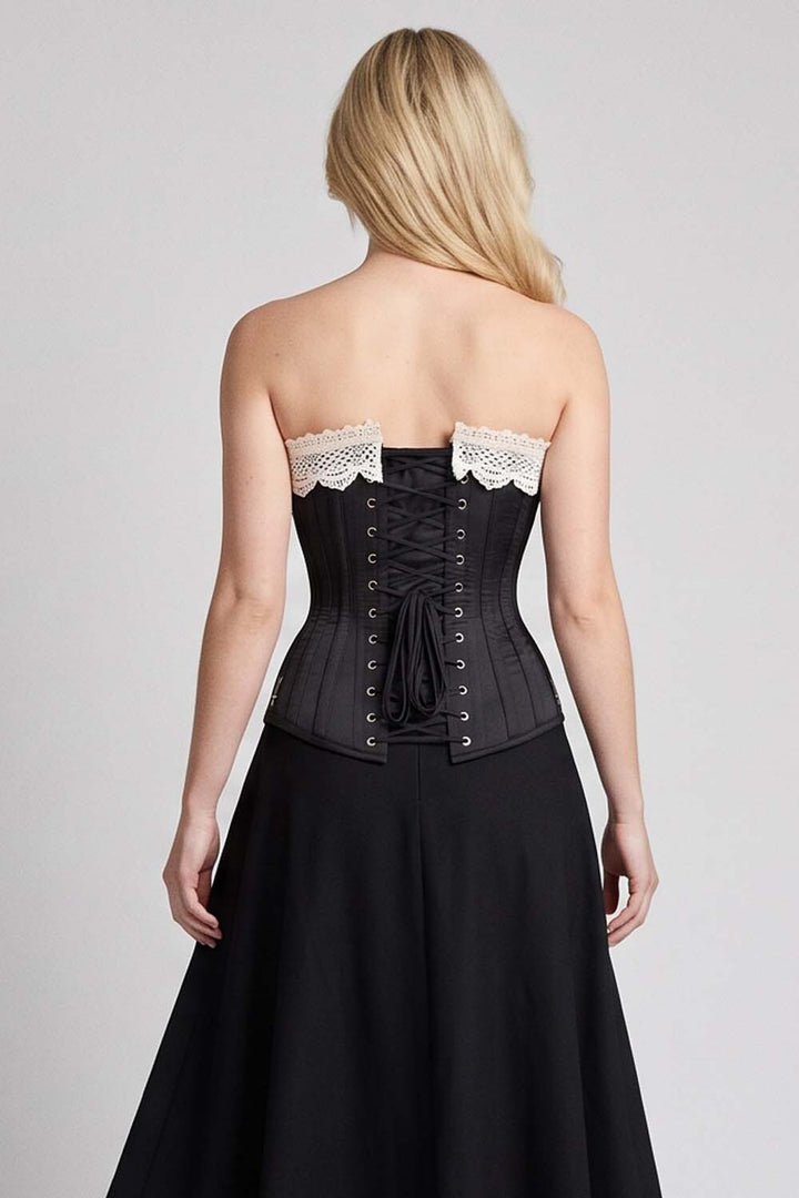 CORDELIA Victorian Overbust Corset in Butter Nude on model — back view