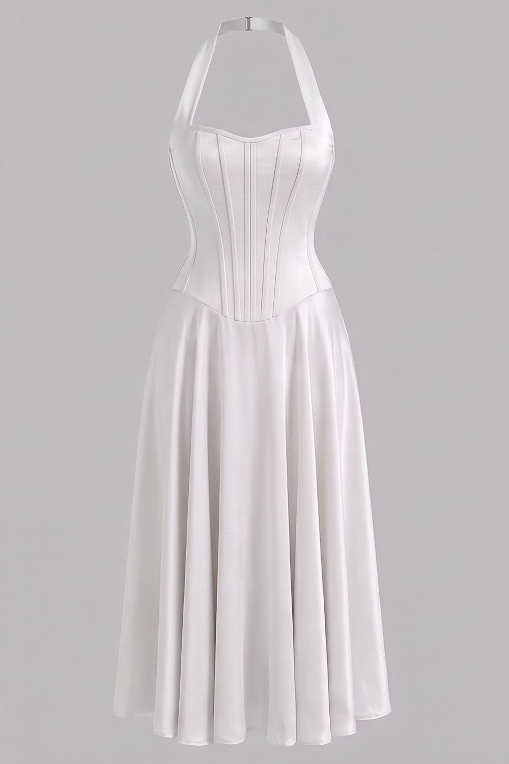 LENORE Halter Corset Maxi Dress in Ivory by Luxe Noir — front view