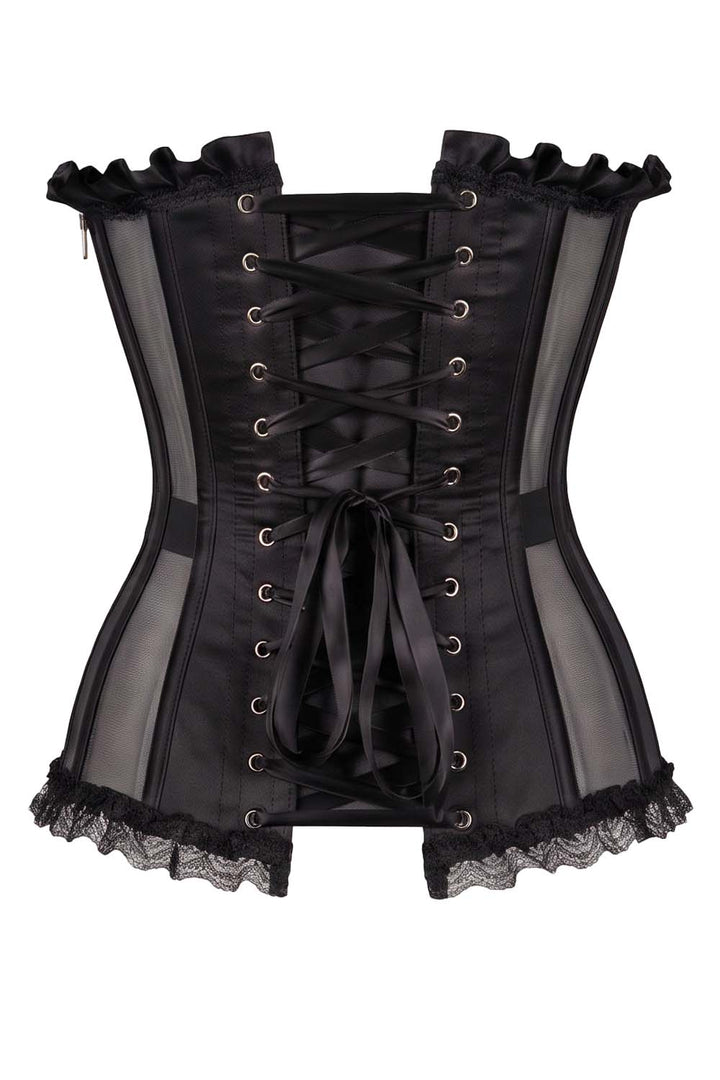 VIVIEN Mesh &amp; Sequin with Satin Burlesque Overbust Corset CWL—1778 by Luxe Noir — back view