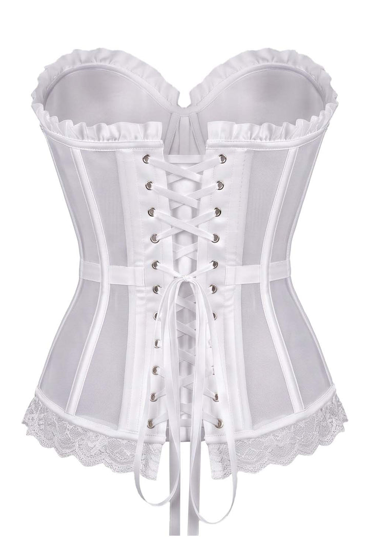 VIVIEN Mesh &amp; Sequin with Satin Burlesque Overbust Corset CWL—1783 by Luxe Noir — back view