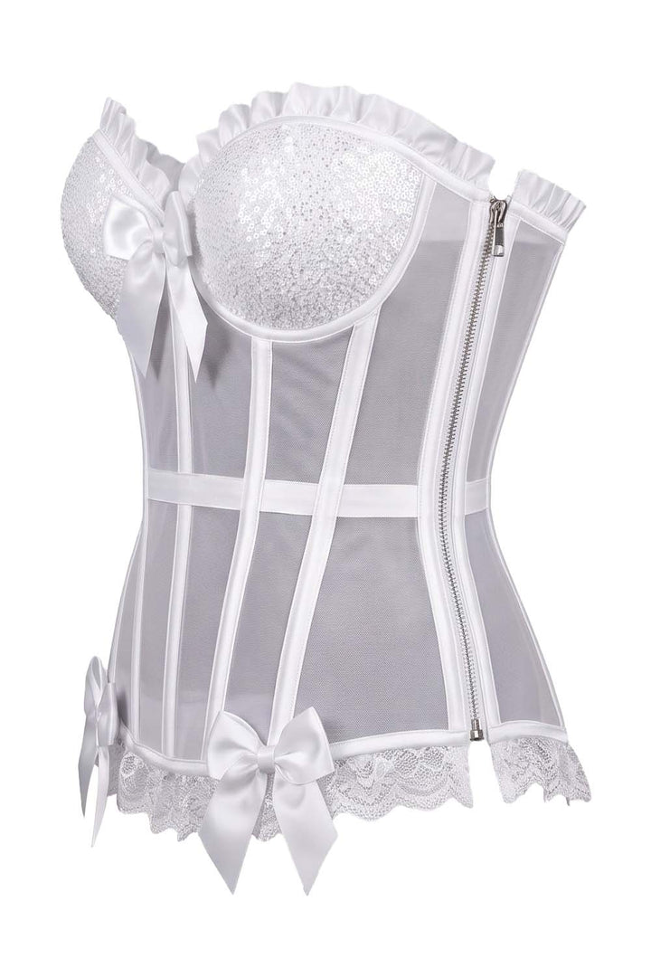 VIVIEN Mesh &amp; Sequin with Satin Burlesque Overbust Corset CWL—1783 by Luxe Noir — side view