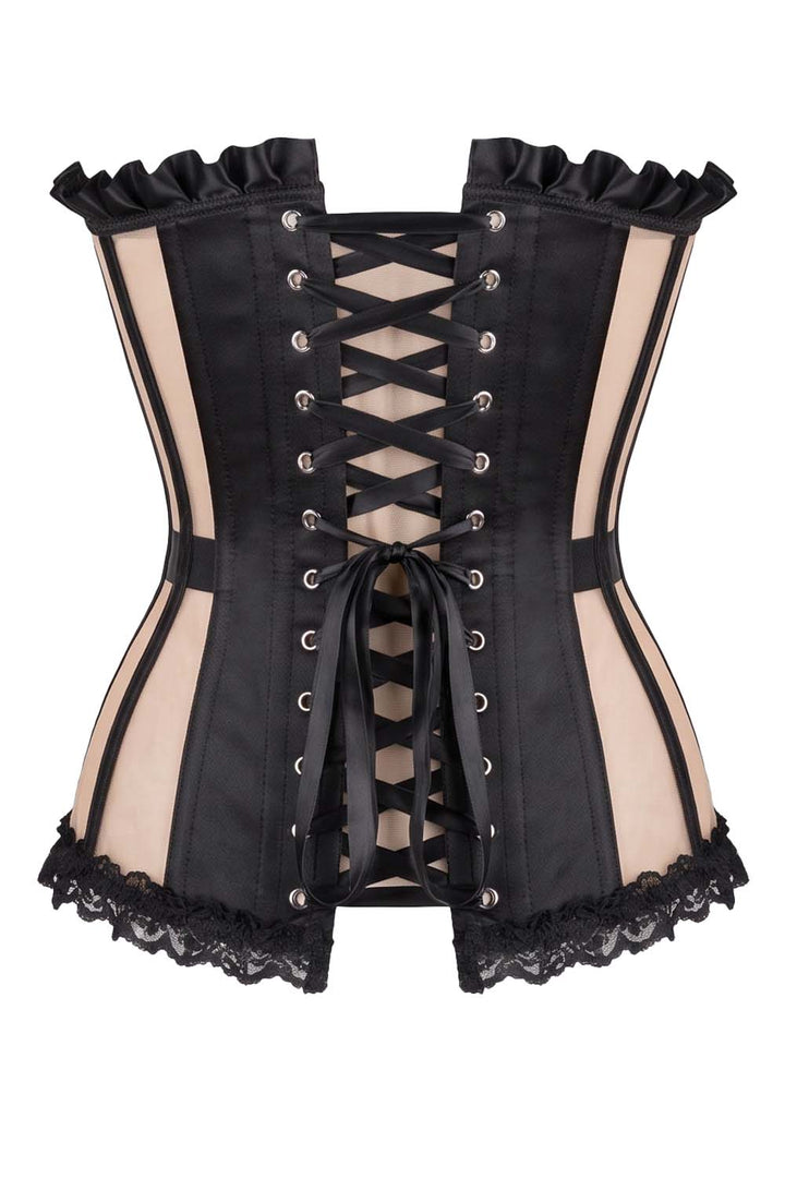 VIVIEN Mesh &amp; Sequin with Satin Burlesque Overbust Corset CWL—1785 by Luxe Noir — back view