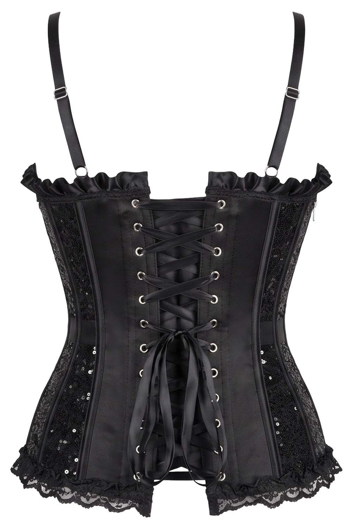 VIVIEN Sequin with Satin Burlesque Overbust Corset CWL—1786 by Luxe Noir — back view